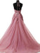 A-Line/Princess Halter Sleeveless Sweep/Brush Train Applique Tulle Dresses - Prom Dresses