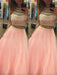 A-Line/Princess Halter Sleeveless Tulle Floor-Length Beading Two Piece Dresses - Prom Dresses