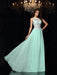 A-Line/Princess High Neck Applique Sleeveless Long Chiffon Dresses - Prom Dresses