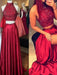 A-Line/Princess High Neck Sleeveless Silk like Satin Sweep/Brush Train Taffeta Dresses - Prom Dresses