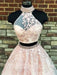 A-Line/Princess High Neck Sleeveless Sweep/Brush Train Applique Tulle Two Piece Dresses - Prom Dresses