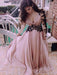 A-Line/Princess Long Sleeves V-neck Chiffon Applique Floor-Length Dresses - Prom Dresses