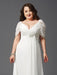 A-Line/Princess Off-the-Shoulder Ruched Short Sleeves Long Chiffon Plus Size Dresses - Prom Dresses