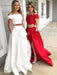 A-Line/Princess Off-the-Shoulder Sleeveless Sweep/Brush Train Lace Satin Two Piece Dresses - Prom Dresses