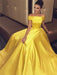 A-Line/Princess Off-the-Shoulder Sleeveless Sweep/Brush Train Ruffles Satin Dresses - Prom Dresses