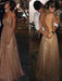 A-Line/Princess Paillette Tulle V-neck Floor-Length Sleeveless Dresses - Prom Dresses