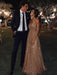 A-Line/Princess Paillette Tulle V-neck Floor-Length Sleeveless Dresses - Prom Dresses