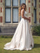 A-Line/Princess Satin Beading V-neck Sleeveless Sweep/Brush Train Dresses - Prom Dresses