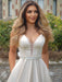 A-Line/Princess Satin Beading V-neck Sleeveless Sweep/Brush Train Dresses - Prom Dresses
