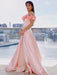 A-Line/Princess Satin Off-the-Shoulder Sleeveless Hand-Made Flower Sweep/Brush Train Dresses - Prom Dresses