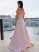 A-Line/Princess Satin Off-the-Shoulder Sleeveless Hand-Made Flower Sweep/Brush Train Dresses - Prom Dresses