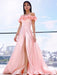 A-Line/Princess Satin Off-the-Shoulder Sleeveless Hand-Made Flower Sweep/Brush Train Dresses - Prom Dresses