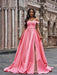 A-Line/Princess Satin Sleeveless Ruffles Off-the-Shoulder Court Train Dresses - Prom Dresses