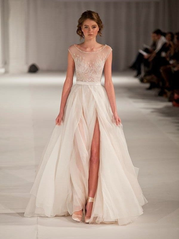 Scoop Neck Sleeveless Organza A-Line Prom Dress-Bridelily
