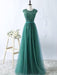 A-Line/Princess Scoop Sleeveless Tulle Floor-Length Dresses - Prom Dresses