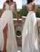 A-Line/Princess Short Sleeves Scoop Sweep/Brush Train Applique Chiffon Dresses - Prom Dresses