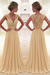 Champagne A-Line/Princess Sleeveless Chiffon Lace V-neck Sweep/Brush Train Dresses - Prom Dresses