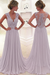 Lavender A-Line/Princess Sleeveless Chiffon Lace V-neck Sweep/Brush Train Dresses - Prom Dresses