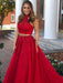 A-Line/Princess Sleeveless Halter Beading Tulle Floor-Length Two Piece Dresses - Prom Dresses
