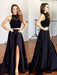 A-Line/Princess Sleeveless Halter Satin Beading Sweep/Brush Train Two Piece Dresses - Prom Dresses