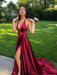 A-Line/Princess Sleeveless Halter Sweep/Brush Train Ruffles Silk like Satin Dresses - Prom Dresses