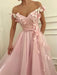 A-Line/Princess Sleeveless Off-the-Shoulder Floor-Length Applique Tulle Dresses - Prom Dresses