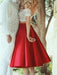 A-Line/Princess Sleeveless Off-the-Shoulder Satin Lace Knee-Length Two Piece Dresses - Prom Dresses