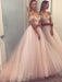 A-Line/Princess Sleeveless Off-the-Shoulder Tulle Beading Sweep/Brush Train Dresses - Prom Dresses