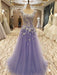 A-Line/Princess Sleeveless Scoop Floor-Length Applique Tulle Dresses - Prom Dresses
