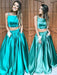 A-Line/Princess Sleeveless Square Floor-Length Ruffles Satin Two Piece Dresses - Prom Dresses