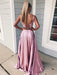 A-Line/Princess Sleeveless Square Sweep/Brush Train Applique Silk like Satin Two Piece Dresses - Prom Dresses
