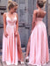 A-Line/Princess Sleeveless Straps Floor-Length Ruched Silk like Satin Dresses - Prom Dresses