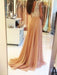 A-Line/Princess Sleeveless V-neck Chiffon Beading Sweep/Brush Train Dresses - Prom Dresses