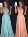 A-Line/Princess Sleeveless V-neck Chiffon Paillette Floor-Length Dresses - Prom Dresses