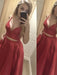 A-Line/Princess Sleeveless V-Neck Satin Floor-Length Two Piece Dresses - Prom Dresses