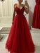 A-Line/Princess Spaghetti Straps Sleeveless Floor-Length Applique Tulle Dresses - Prom Dresses