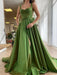 A-Line/Princess Sweep/Brush Train Straps Sleeveless Satin Ruffles Dresses - Prom Dresses