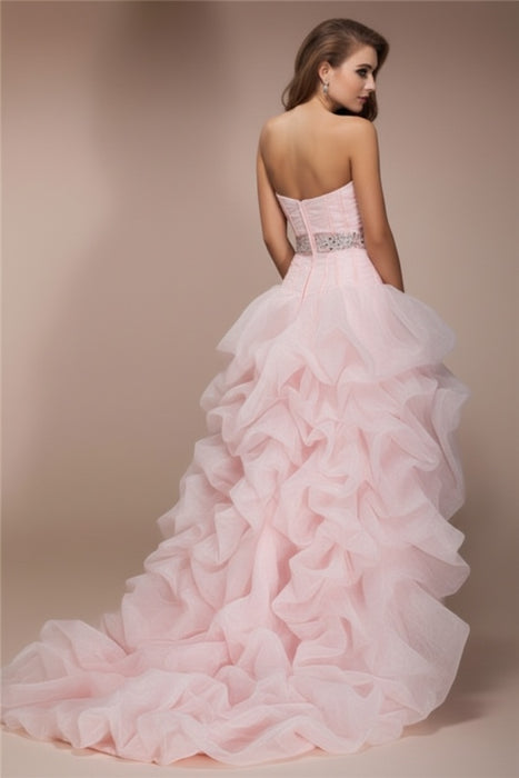 Sweetheart Sleeveless High Low Beading Organza A-Line Dresses