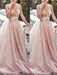 A-Line/Princess Sweetheart Sleeveless Sweep/Brush Train Beading Tulle Dresses - Prom Dresses