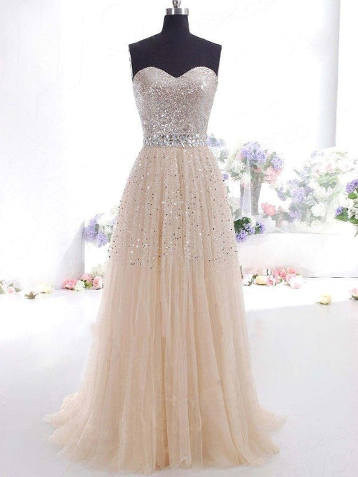 A-Line/Princess Sweetheart Tulle Sleeveless Sweep/Brush Train Dresses - Prom Dresses