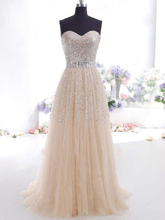 A-Line/Princess Sweetheart Tulle Sleeveless Sweep/Brush Train Dresses - Prom Dresses