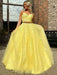 A-Line/Princess Tulle Applique Sleeveless V-neck Floor-Length Two Piece Dresses - Prom Dresses
