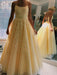A-Line/Princess Tulle Applique Spaghetti Straps Sleeveless Sweep/Brush Train Dresses - Prom Dresses