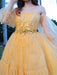 A-Line/Princess Tulle Beading Off-the-Shoulder Long Sleeves Floor-Length Dresses - Prom Dresses