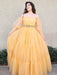 A-Line/Princess Tulle Beading Off-the-Shoulder Long Sleeves Floor-Length Dresses - Prom Dresses