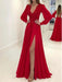 A-Line/Princess Long Sleeves V-neck Sweep/Brush Train Applique Chiffon Dresses - Prom Dresses