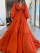A-Line/Princess Sweep/Brush Train V-neck Long Sleeves 3D Chiffon Ruffles Dresses - Prom Dresses