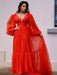 A-Line/Princess V-neck Long Sleeves 3D Chiffon Ruffles Sweep/Brush Train Dresses - Prom Dresses