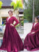 A-Line/Princess V-neck Long Sleeves Beading Sweep/Brush Train Satin Plus Size Dresses - Prom Dresses