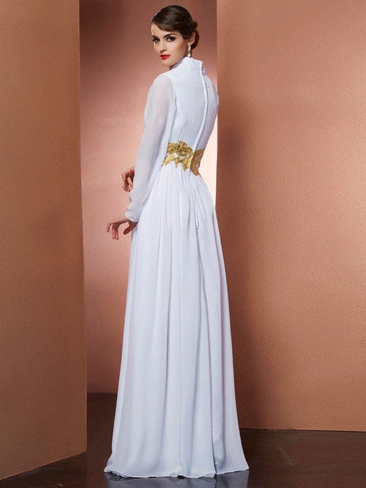 A-Line/Princess V-neck Long Sleeves Long Chiffon Dresses - Prom Dresses